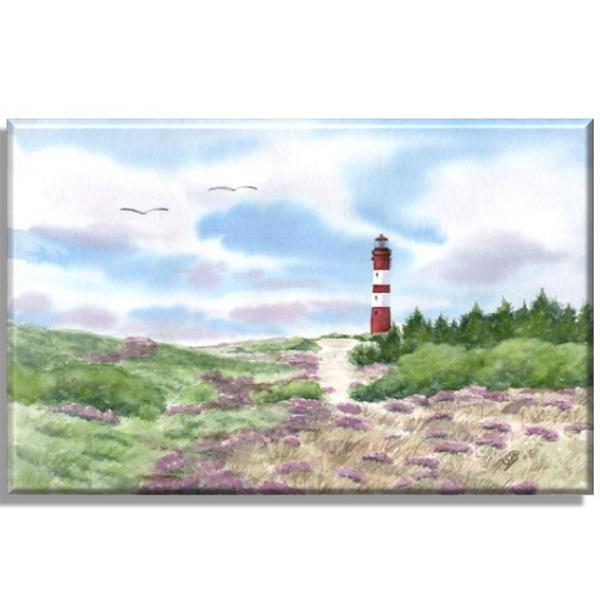 Leinwand 40 x 30 cm Keilrahmen Canvas-Leinen Aquarell Maritim Kunst Druck Kunstdruck Nordsee Amrum Leuchtturm Insel